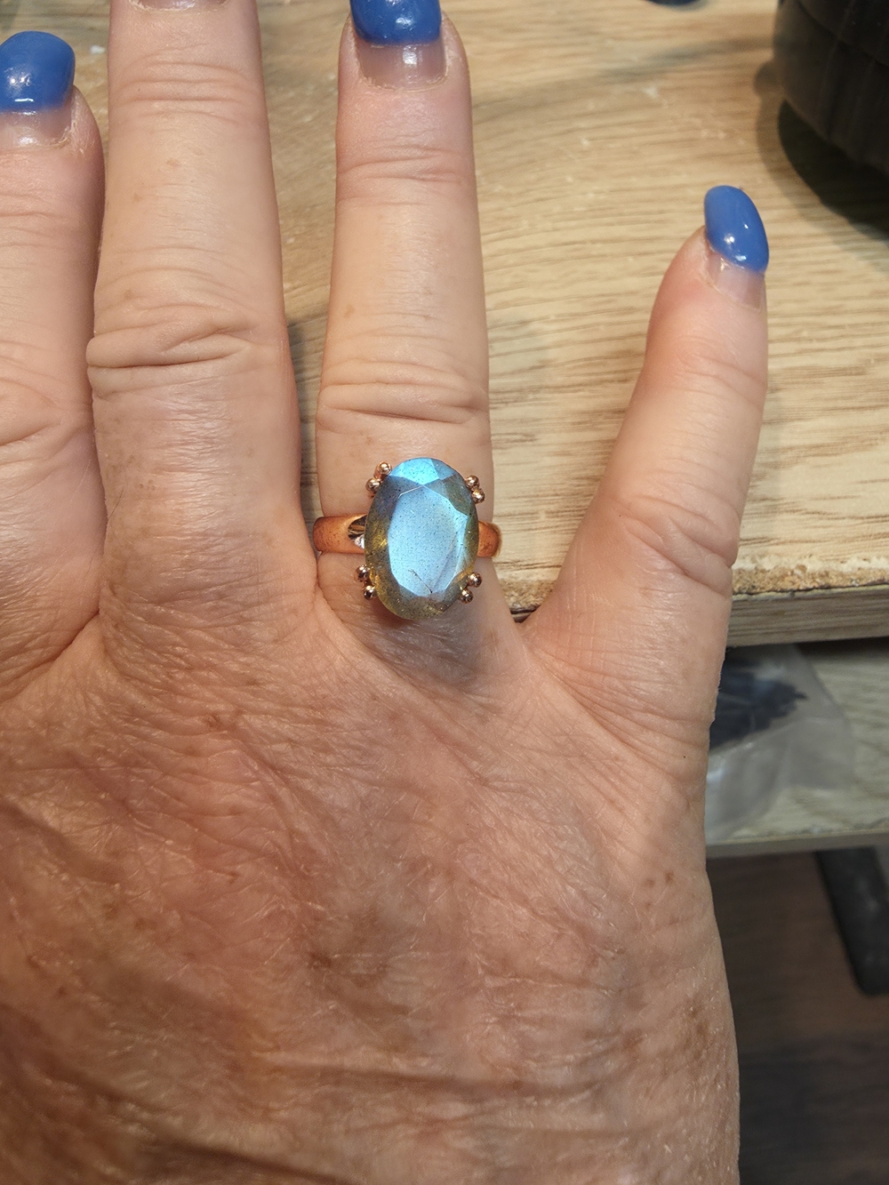 Copper Ring with Blue Lab/moonstone Oval Ring 7.5-8